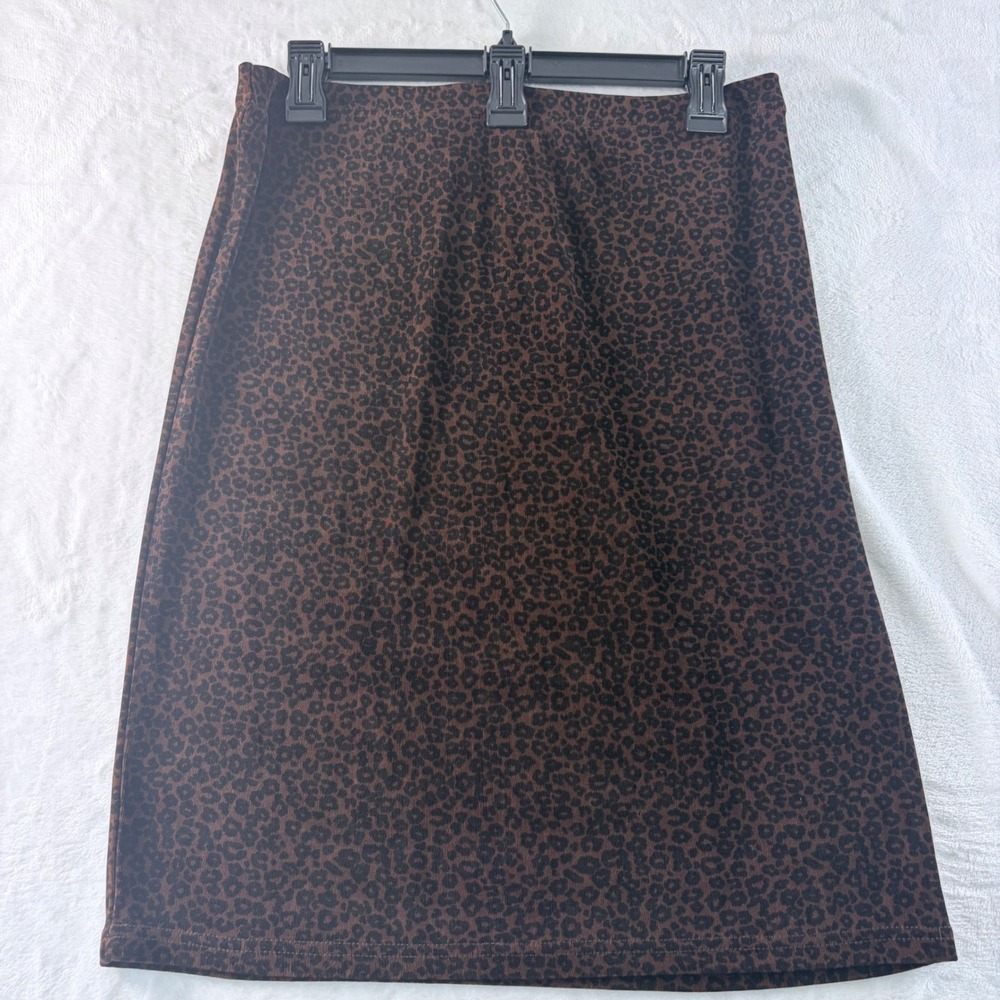 Nina Charles for Kasper ASL Skirt Leopard Print Brown Elastic Waist Size S